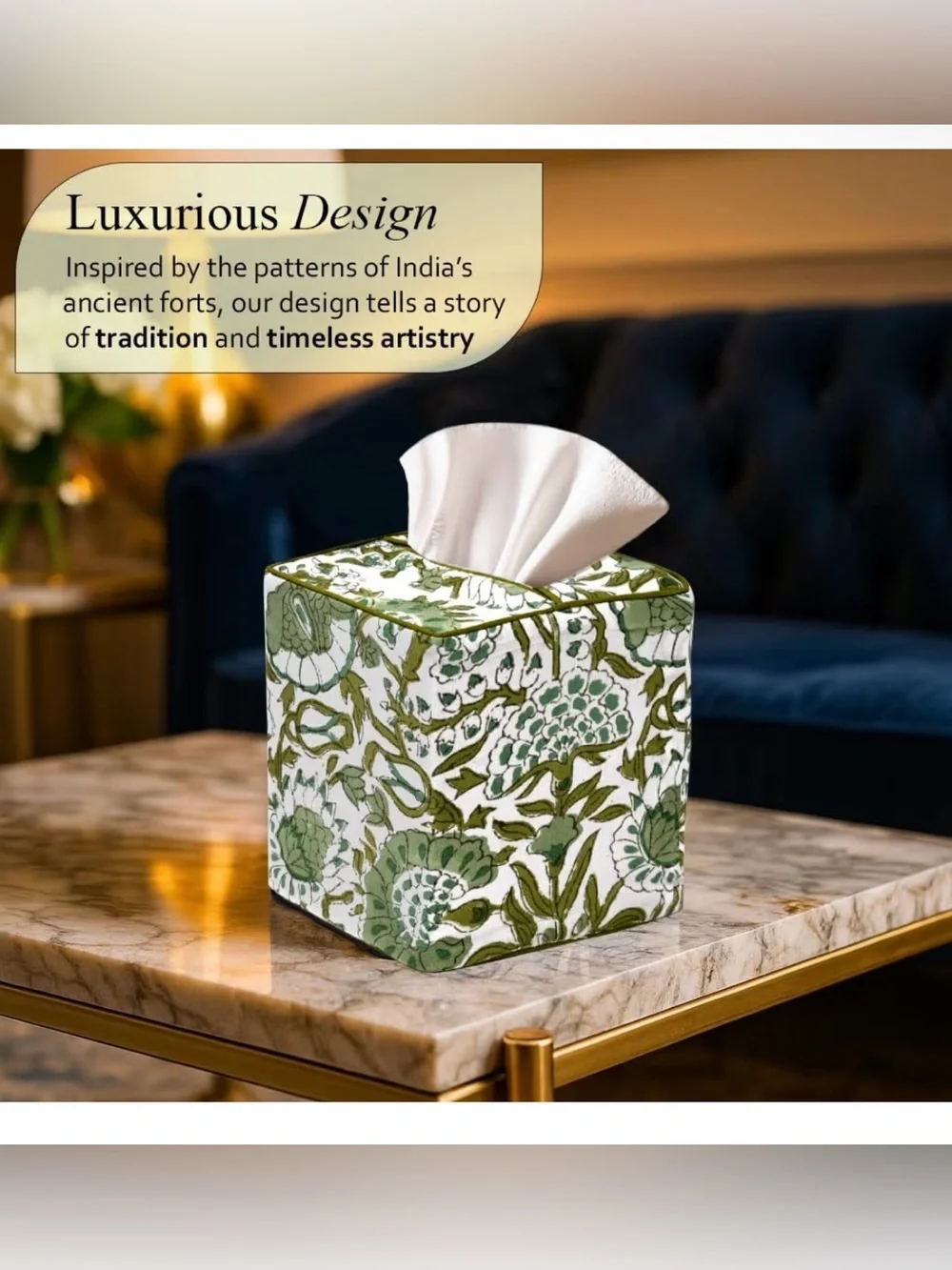 CPC Agate Green Block Print Cotton Tissue Box Cover 5